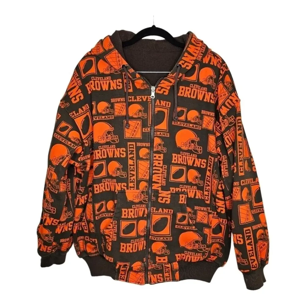 NFL Cleveland Browns Reversible Zip-Up Hooded Heavyweight Sweatshirt Jacket Sm